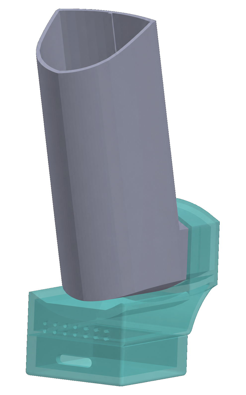 Front CAD view of InhalAIR attached to an inhaler